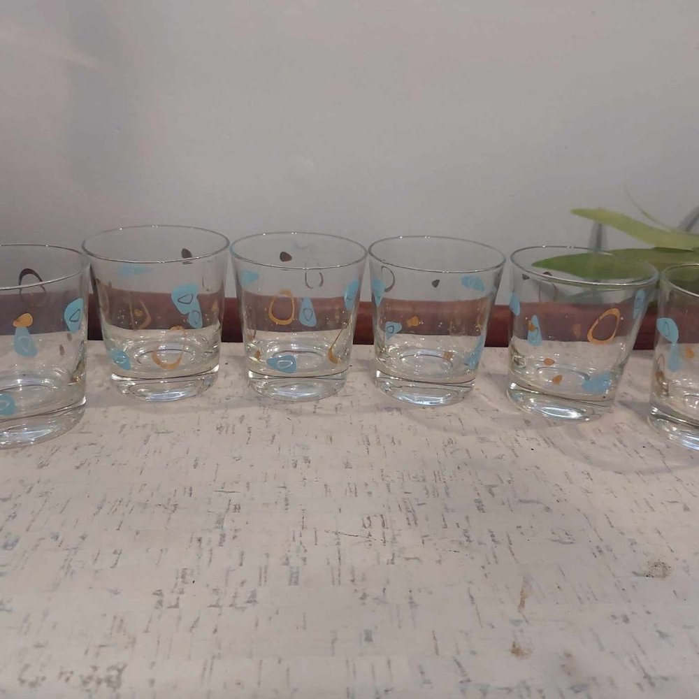 SIX 1950s Federal Atomic Age Boomerang Fantasy Cocktail Glasses